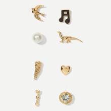 Shein Arrow & Wing Detail Stud Earrings 8pcs