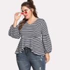 Shein Plus Bishop Sleeve Pleated Asymmetric Striped Top