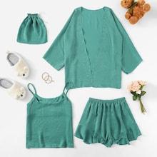 Shein Plus 4pcs Ruffle Hem Cami Pajama Set With Robe