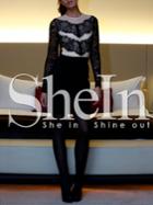 Shein Black Color Block Lace Bodycon Dress