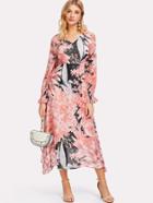 Shein Ruffle Sleeve Floral Print Long Dress