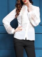 Shein White Sheer Embroidered Pleated Blouse