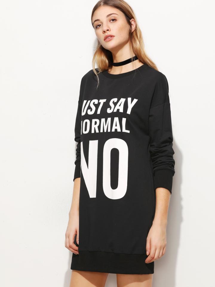 Shein Letter Print Drop Shoulder Sweatshirt Dress