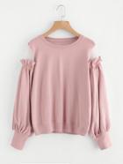 Shein Mesh Panel Frilled Sleeve Pullover