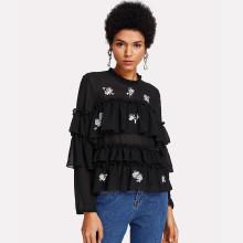 Shein Flower Embroidered Layered Flounce Top