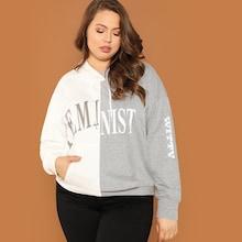 Shein Plus Cut And Sew Letter Hoodie