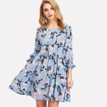 Shein Ruffle Cuff Floral Smock Dress