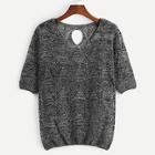 Shein Keyhole Back Open Knit V-neck Sweater