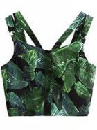 Shein Green Printed Button Front Crop Top
