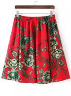 Shein Red Elastic Waist Floral Skirt