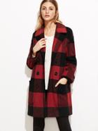 Shein Black And Red Checkered Belted Cuff Double Breasted Coat