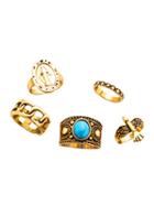 Shein 5pcs Gold Plated Turquoise Multi Shape Ring Set