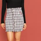 Shein Button Front Tweed Skirt