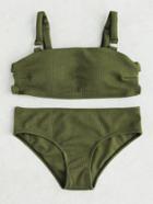 Shein Army Green Ribbed Cut Out Bikini Set