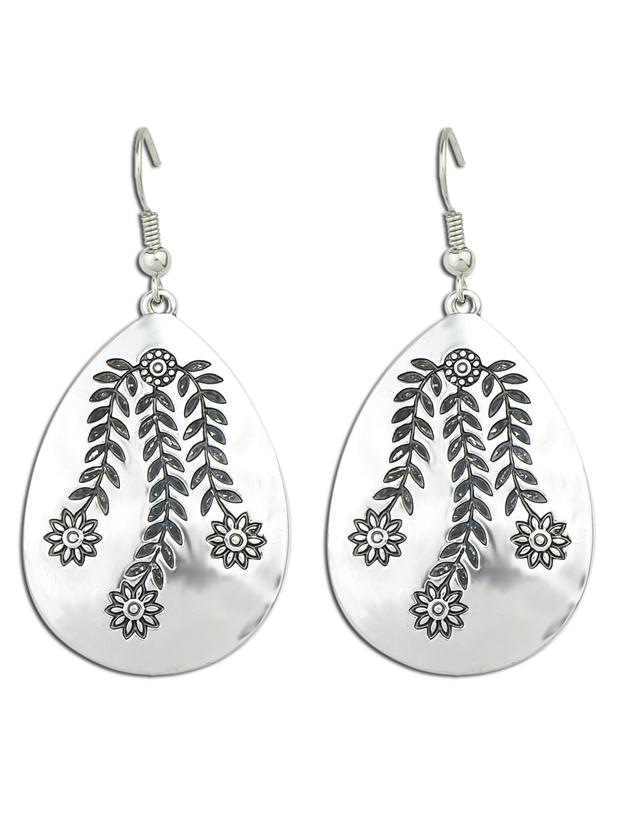 Shein Punk Rock Silver Flower Drop Dangle Earrings