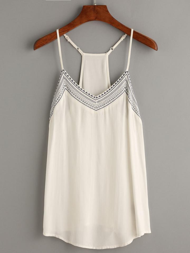 Shein Beige Embroidered Racerback Cami Top