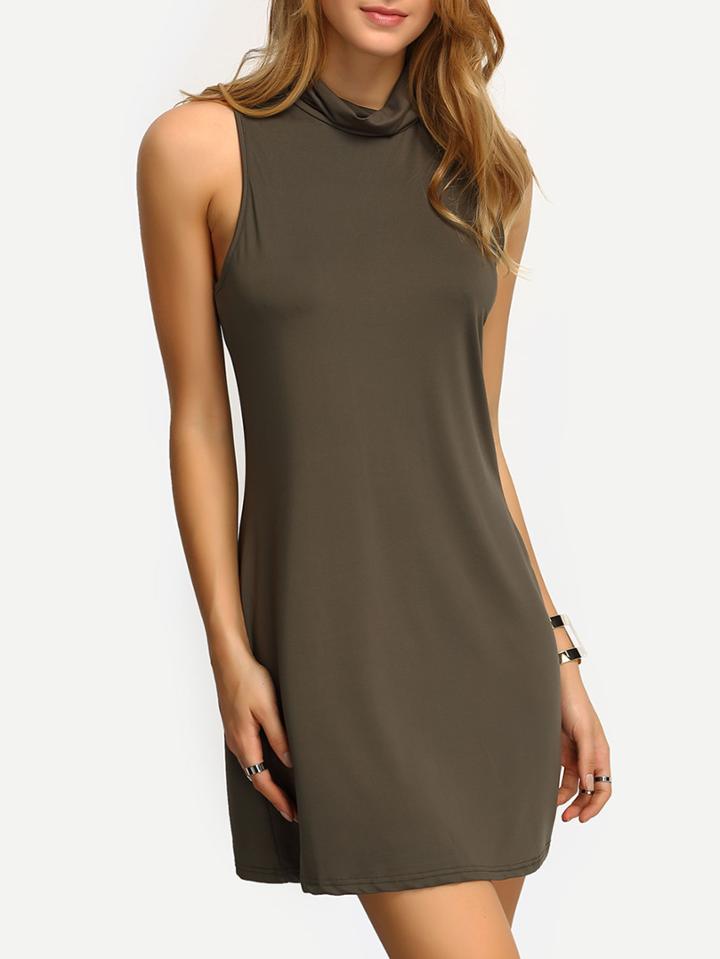 Shein Olive Green High Neck Tank Dress