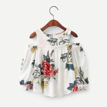 Shein Girls Floral Print Open Shoulder Blouse