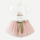 Shein Girls Watermelon And Letter Print Tee With Mesh Skirt