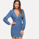 Shein Shawl Collar Button Front Surplice Wrap Dress