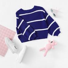 Shein Girls Round Neck Striped Sweater