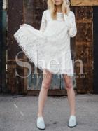 Shein Beige Bell Sleeve Lace Embroidered Dress