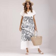 Shein Batwing Sleeve Landscape Print Dress