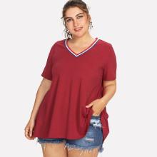 Shein Plus Striped V-neck T-shirt