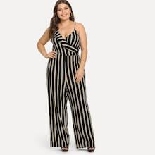 Shein Plus Ruffle Detail Striped Cami Jumpsuit