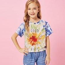 Shein Girls Tie Dye Mixed Print Tee