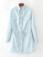 Shein Roll-up Sleeve Drawstring Waist Denim Shirt Dress