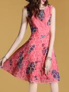 Shein Fishes Print Embroidered Mesh Dress