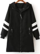 Shein Black Color Block Long Hooded Jacket