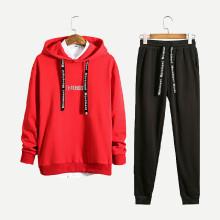 Shein Men Letter Print Hooded Sweatshirt With Drawstring Pants