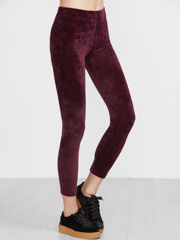 Shein Burgundy Velvet Ankle Leggings