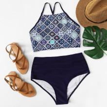 Shein Mixed Print Lace-up Bikini Set
