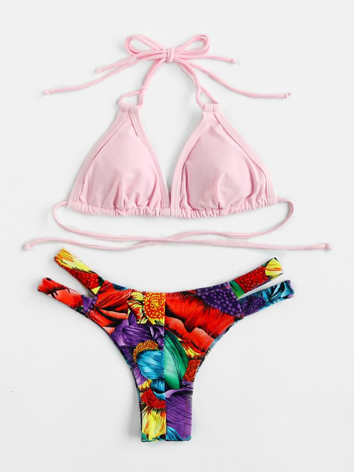 Shein Graphic Print Mix & Match Halter Bikini Set