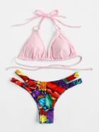 Shein Graphic Print Mix & Match Halter Bikini Set