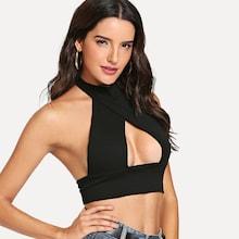 Shein Cut Out Ribbed Halter Top