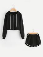 Shein Zip Up Hoodie And Contrast Binding Dolphin Shorts Set