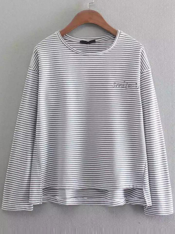Shein Striped Letter Detail High Low Top