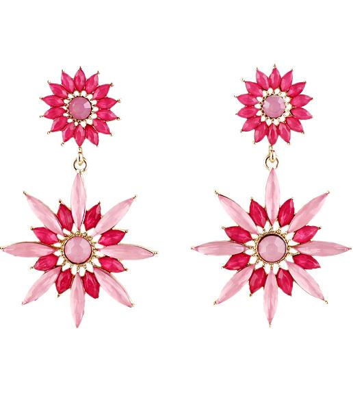 Shein Red Gemstone Gold Flower Earrings