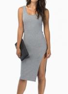 Rosewe Chic Sleeveless Grey Knee Length Dress With Slit