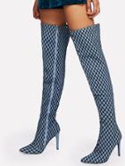 Shein Geometric Design Denim Over The Knee Boots