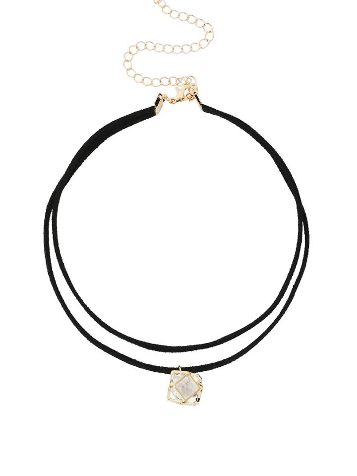 Shein Faux Crystal Cage Pendant Double Layer Choker