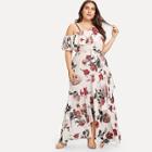 Shein Plus Flounce Asymmetric Shoulder Wrap Hem Floral Dress