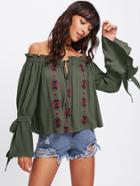 Shein Bow Tied Bell Sleeve Frilled Bardot Blouse