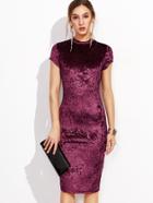 Shein Burgundy Mock Neck Cap Sleeve Velvet Pencil Dress