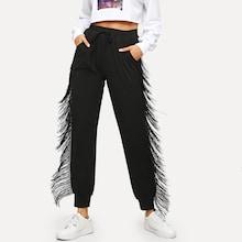 Shein Elastic Waist Fringe Detail Pocket Pants