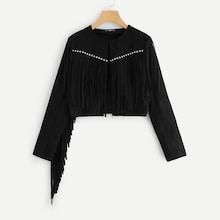 Shein Studs Detail Fringe Trim Jacket